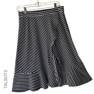 TALBOTS | NWOT NAVY & WHITE STRIPED WRAP SKIRT COTTON MODAL RUFFLE HEM | SMALL
